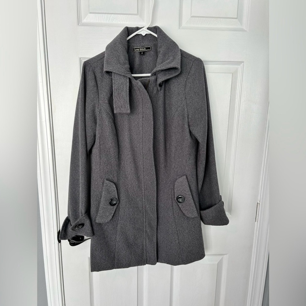 Love Stitch Charcoal Pea Coat